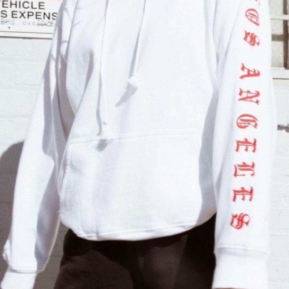 Brandy Melville White Las Vegas Draw string hoodie